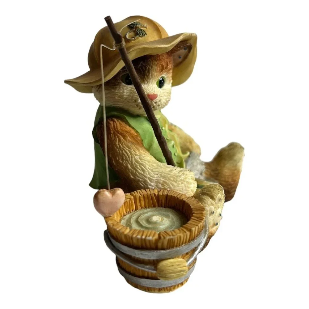VTG‎ Enesco Priscilla Hillman 1995 Figurine I’m Hooked On You Fishing Kitten Cat